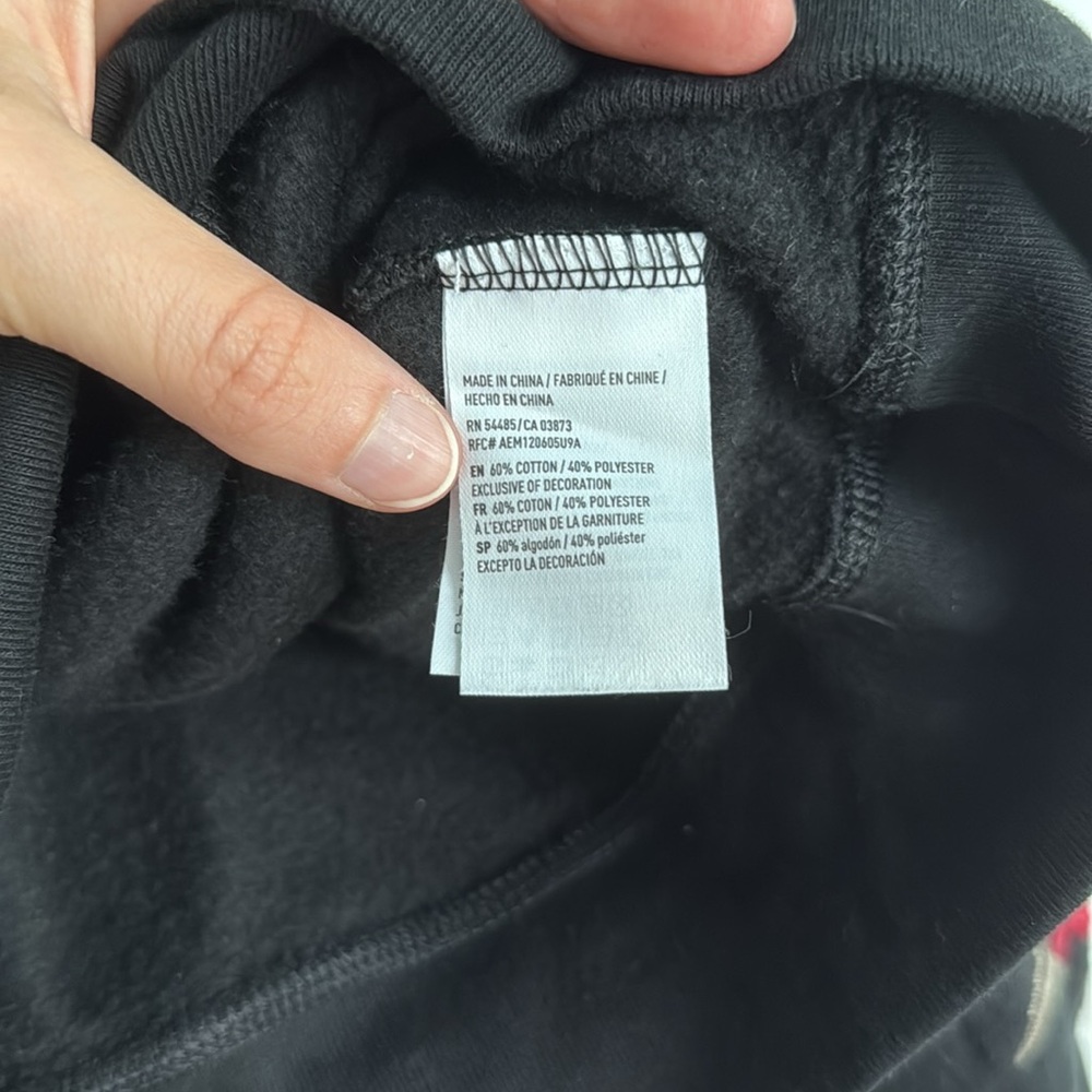 American Eagle Outfitters Black V-Neck Hoodie with Pink Floral Embroidery - Picture 6 of 8